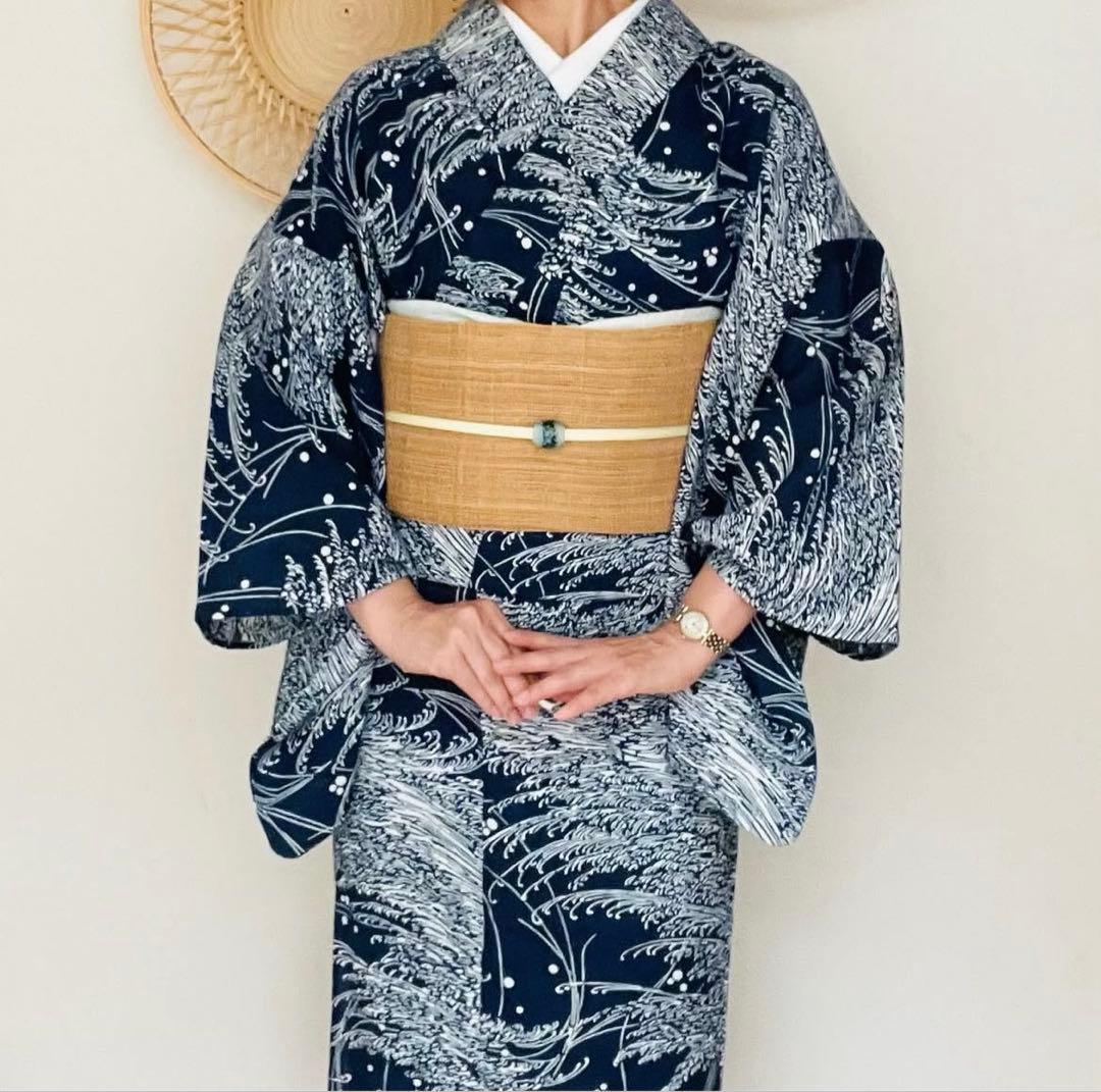 無形文化財　長板藍染　綿絽　初山一之助 証紙付き