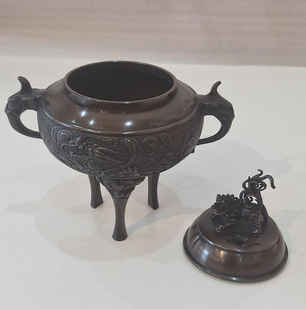 高岡銅器　龍地紋香炉