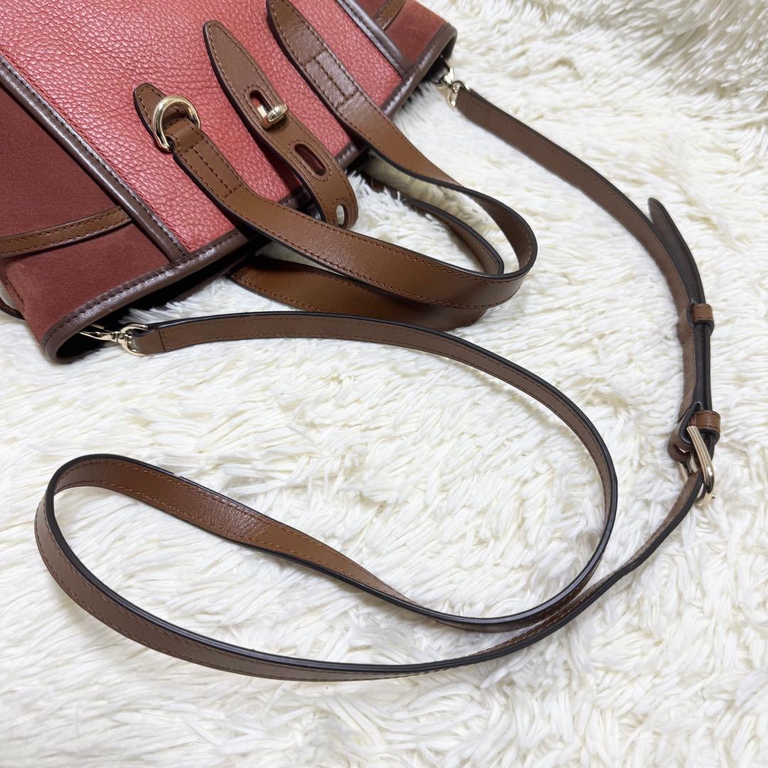 フルラ NET ミニ ショルダーバッグ シボ革 ターンロック ボルドー スエード