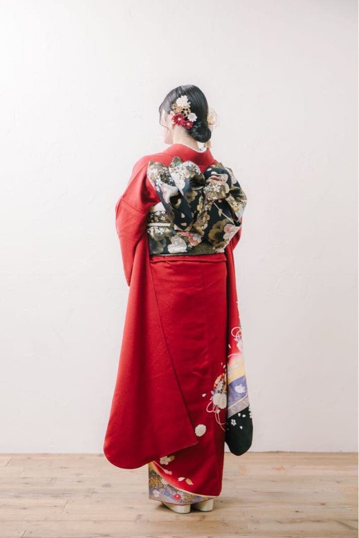 ⭐︎可愛い赤振袖フルセット⭐︎京都きもの友禅 金駒刺繍 古典柄 暈し染め 後撮り1回