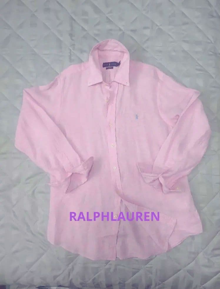 ラルフローレンピンク リネン 長袖シャツ ポロ刺繍