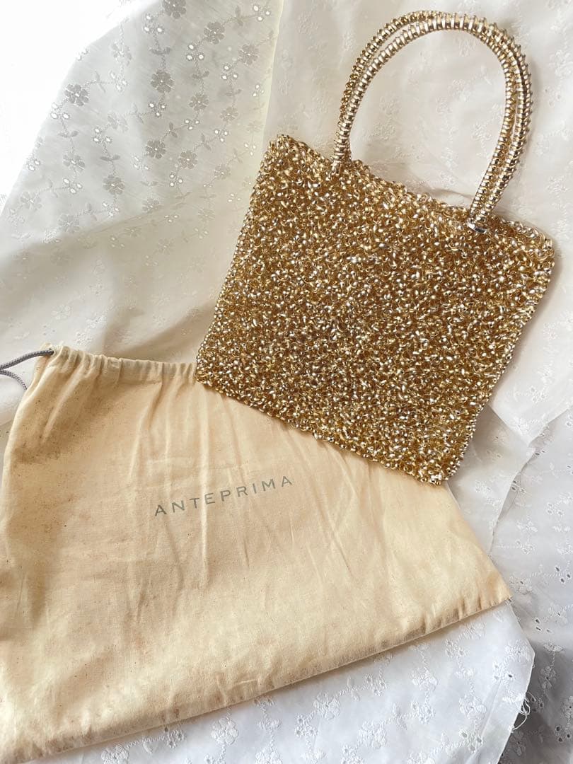 アンテプリマ　ワイヤーバック　ゴールド ビーズ パーティーバッグ 約30cm