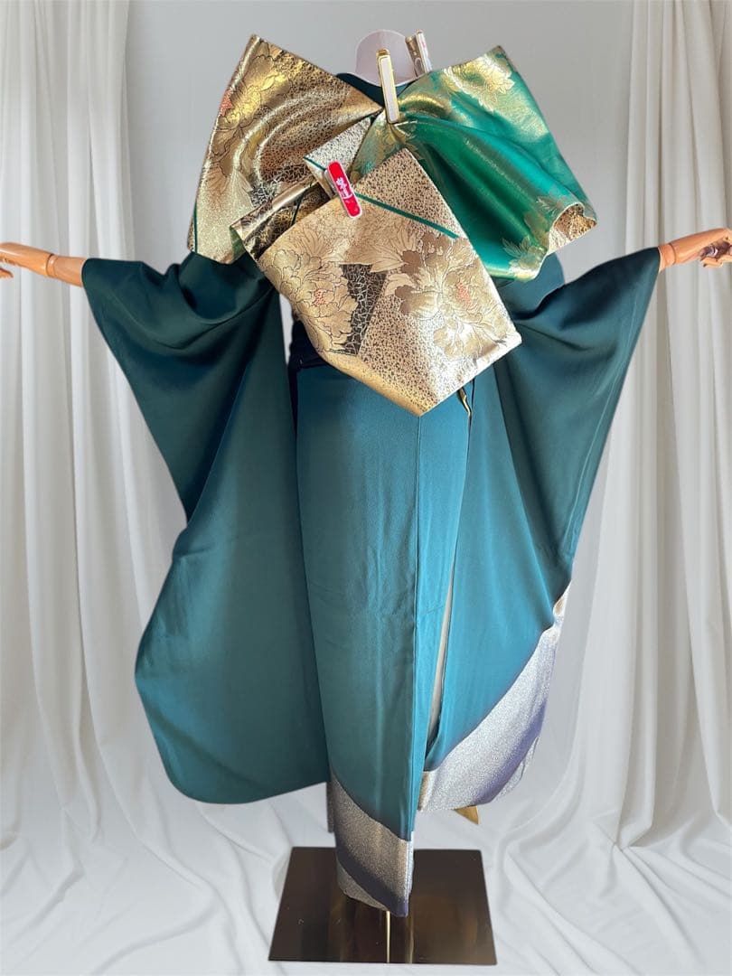 振袖 フルセット 山本寛斎 グリーン 全通帯 リバーシブル