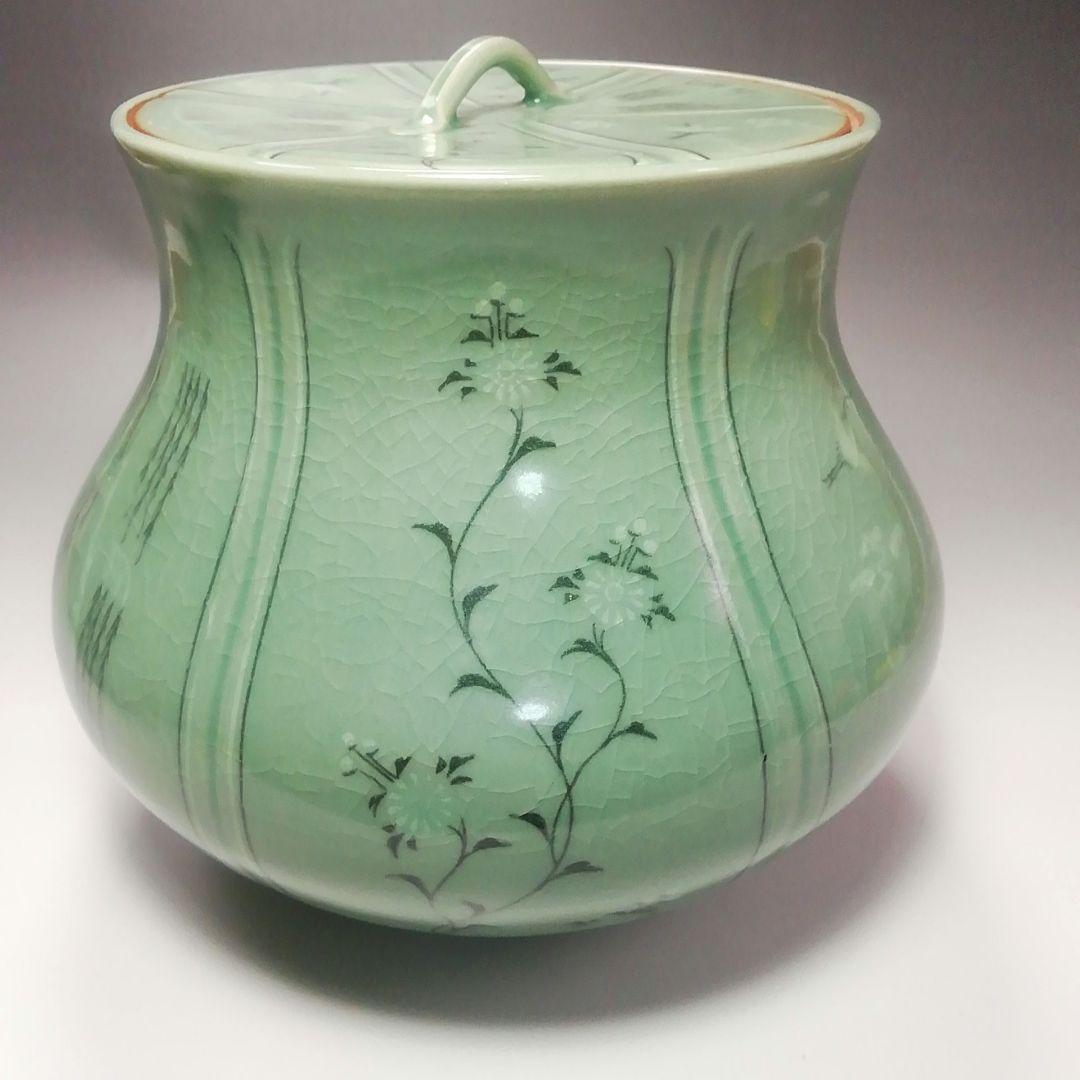 Ｓ３５７　皆具　『韓国陶芸家』『青磁』『青珍陶芸』『梁命煥作』　共箱　茶道具