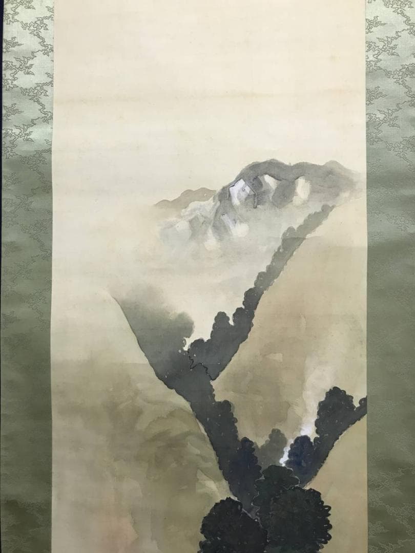 【真作】六峰/山路の梅図/山水図/掛軸/名家伝来/AC-663