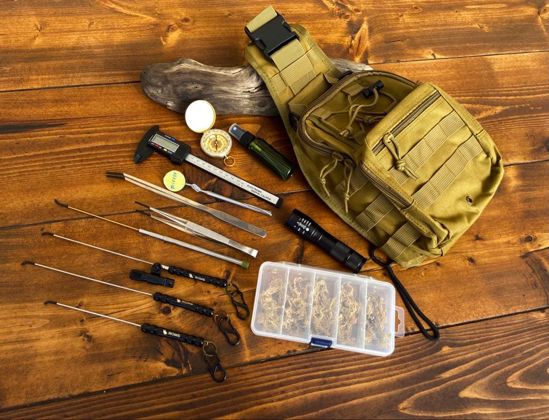 クワガタ採集セット　ブラック　オリジナル掻き出し棒　デジタルノギス　採集ケース