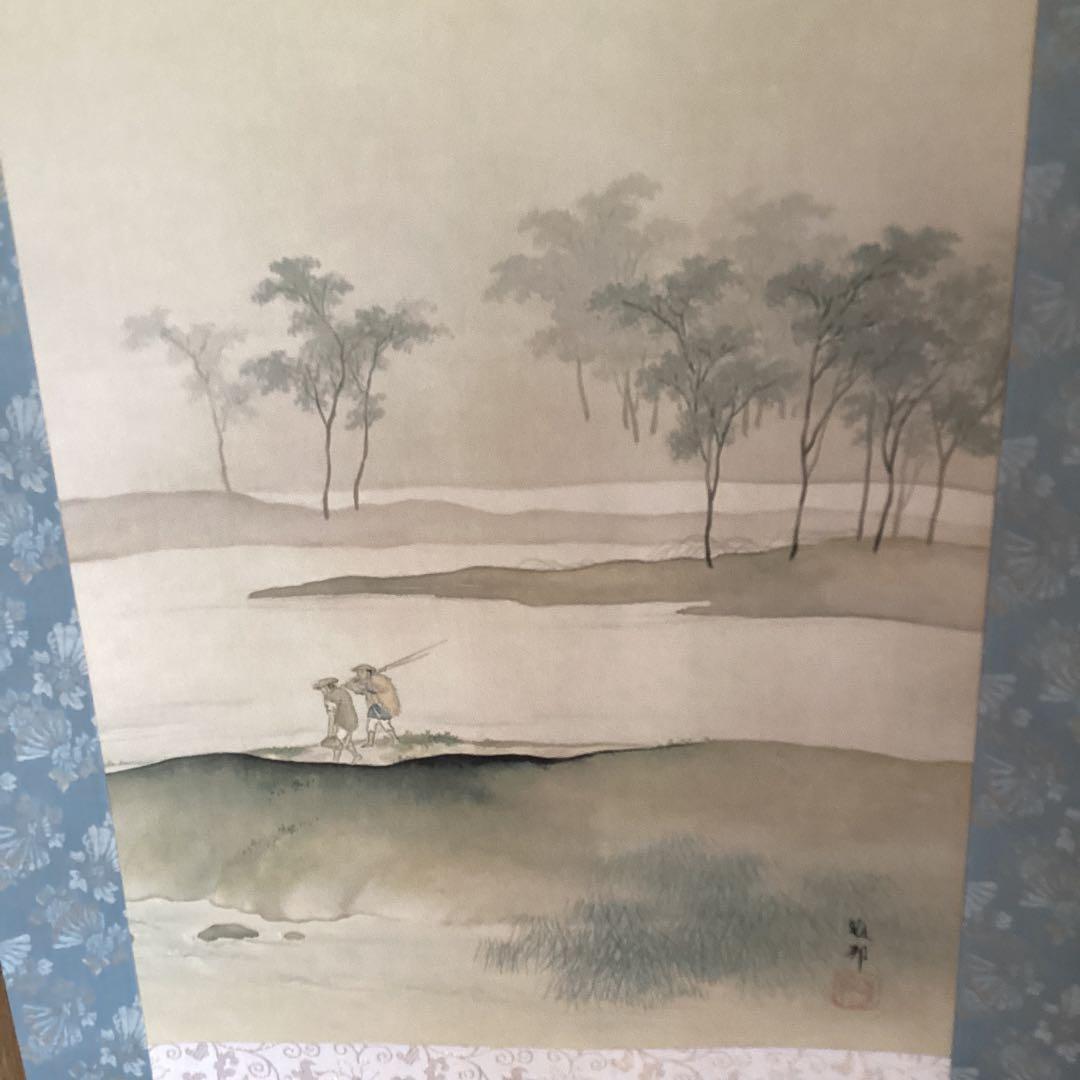 橋本雅邦　絹本彩色画【煙雨帰漁図】　駿府博物館所蔵複製画　NO15447 130