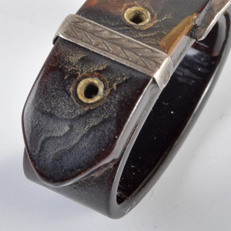 時代提げ物　鼈甲製　銀細工　ベルト型　根付　時代箱付　M　R4328