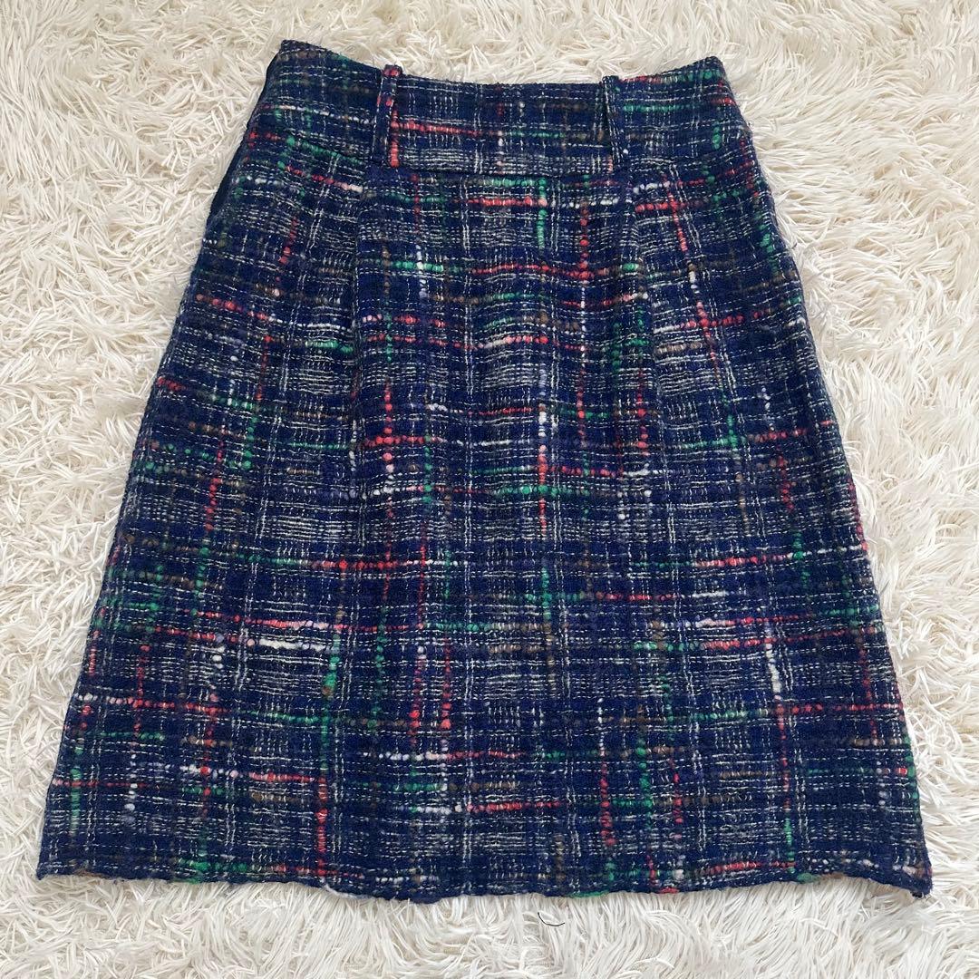45R ミックスツイードスカート ロゴ刺繍 ウール ネイビー M 日本製