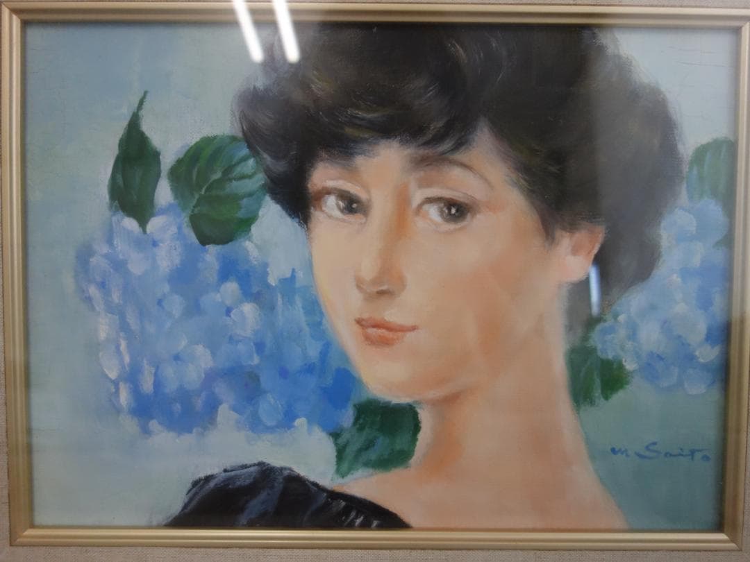 M▽斎藤光子 油彩 絵画 額縁 ソワレの女 F4 (37907)