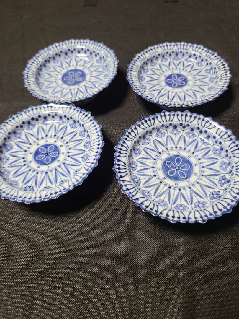 九谷焼須田菁華造染付高台皿4客