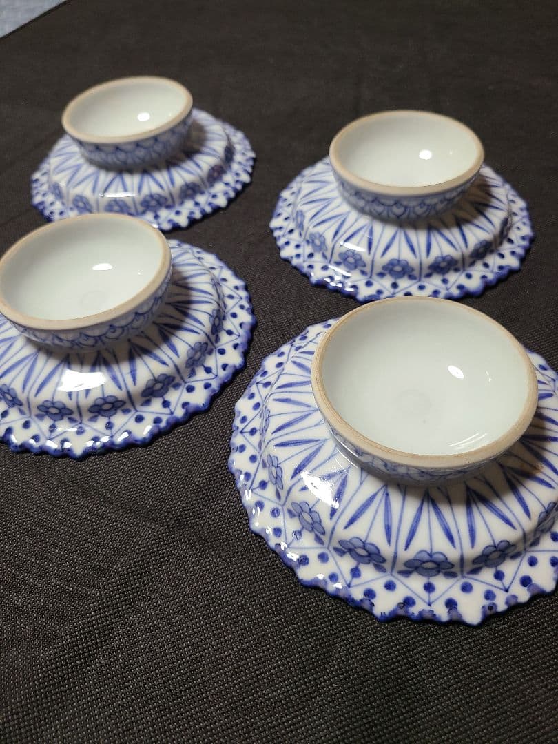 九谷焼須田菁華造染付高台皿4客