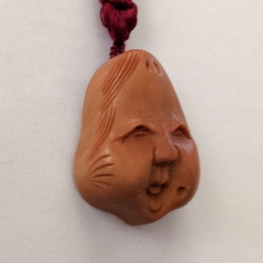 薩摩柘植根付　お福　能面