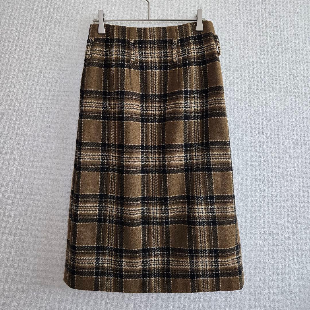 【マーガレットハウエル】キャメルタータンスカート ウールチェックスカート