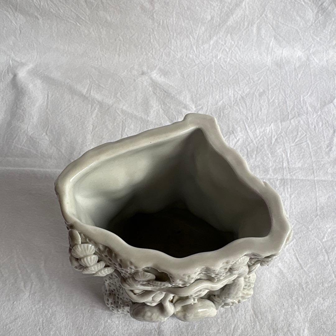 徳化窯 白磁飾文筆筒