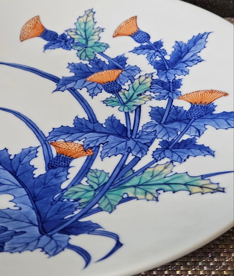 鍋島焼　鍋島御庭焼　名工　市川光春 作　 草花文様　飾り皿額皿　 約26.6cm