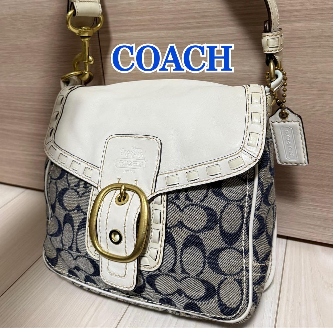 COACH コーチ ショルダーバッグ ソーホー レザー シグネチャー 白 デニム