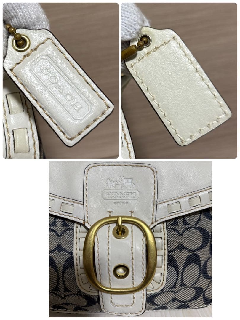 COACH コーチ ショルダーバッグ ソーホー レザー シグネチャー 白 デニム