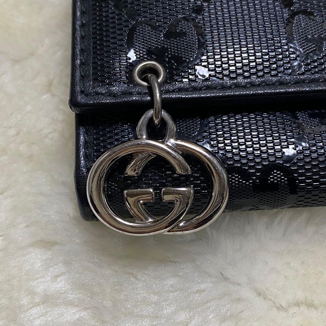 新品級✨グッチ6連キーケースインプリメGGインターロッキング黒レザーシルバー金具