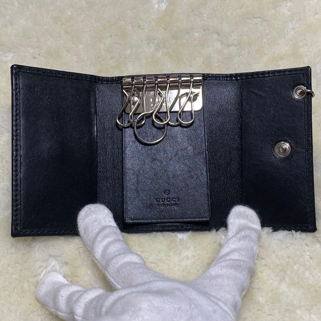 新品級✨グッチ6連キーケースインプリメGGインターロッキング黒レザーシルバー金具