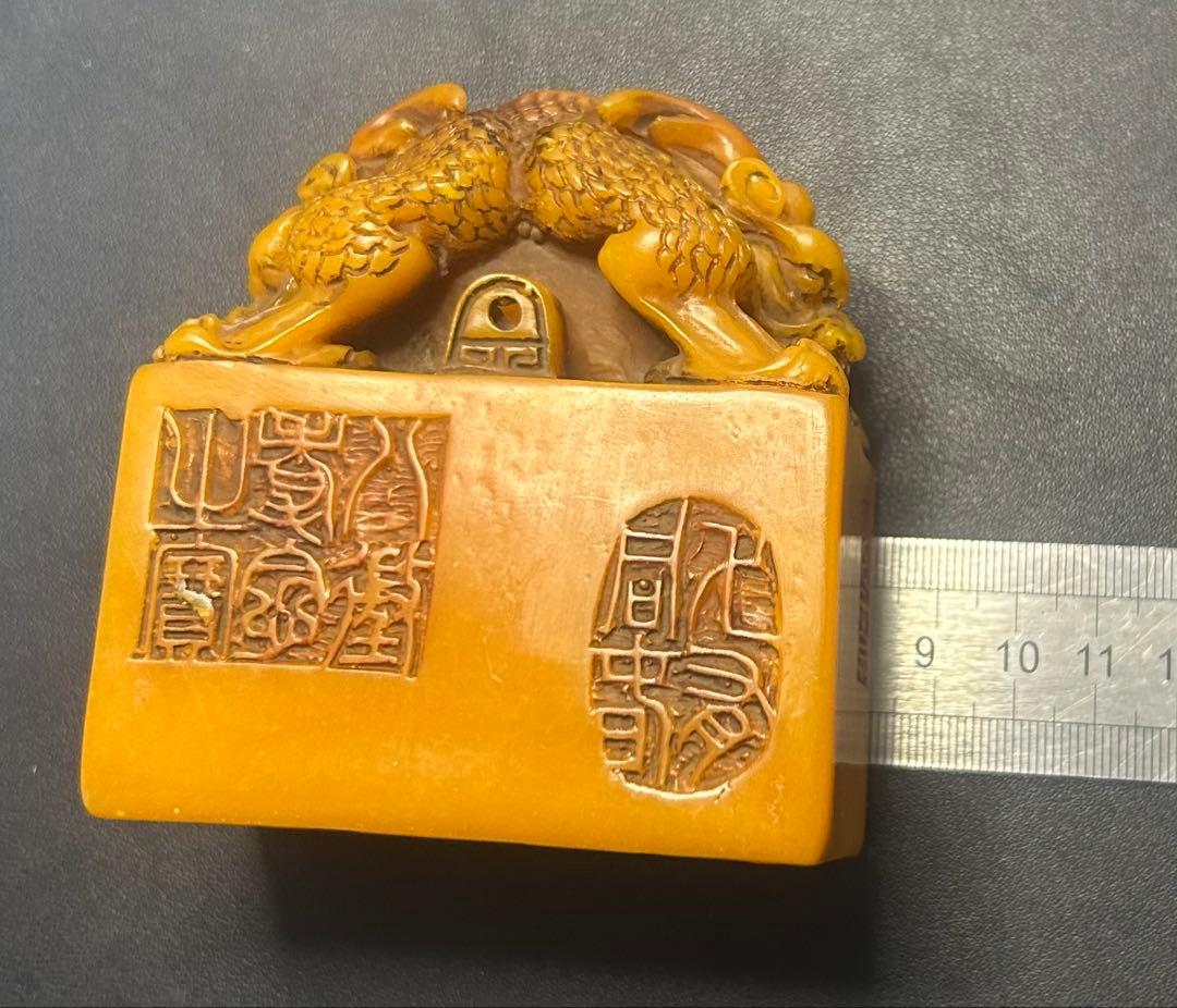 細工彫刻双龍古文印　皇帝、権力、旧家蔵出し、骨董品、縁起物、風水、お守り、金運