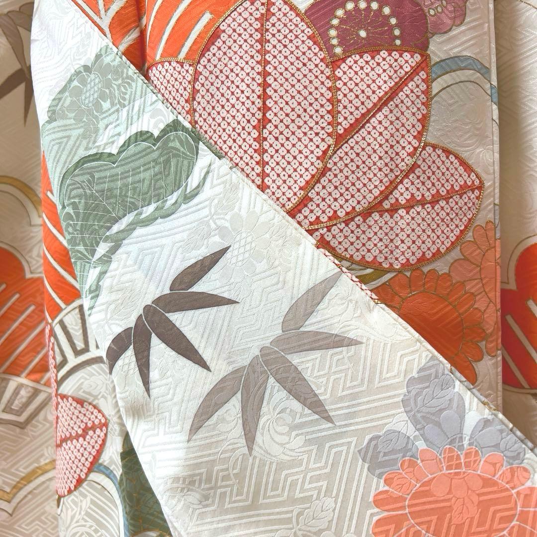 425 振袖フルセット 正絹 オフホワイト 白 金彩 駒刺繍 松竹梅 レトロ