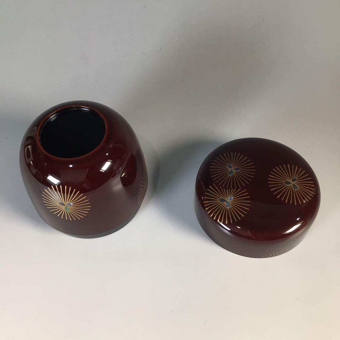 Ｍ７５４　中棗　『加賀蒔絵師　田中宗凌作』『溜塗』『唐松蒔絵』　共箱　茶道具