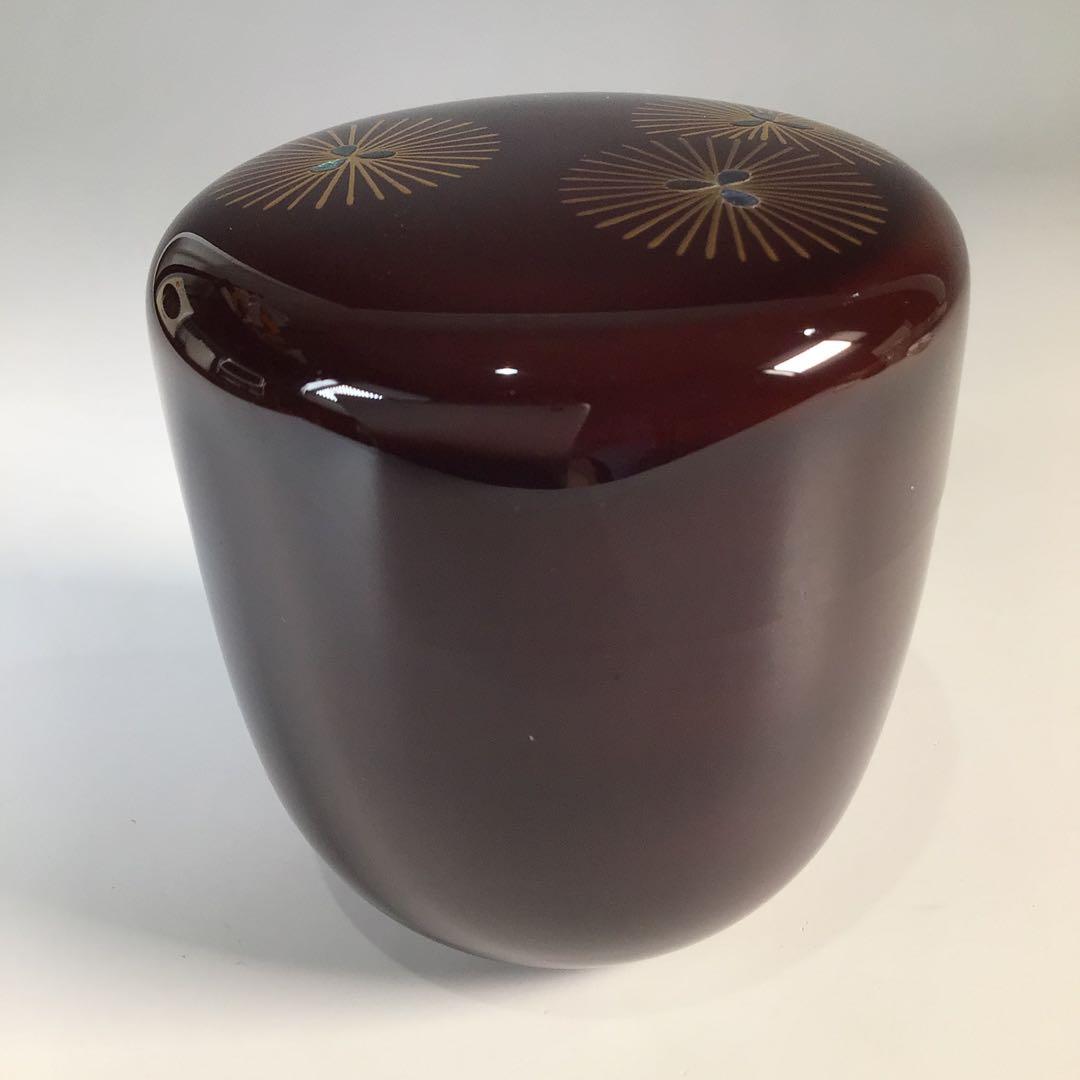 Ｍ７５４　中棗　『加賀蒔絵師　田中宗凌作』『溜塗』『唐松蒔絵』　共箱　茶道具