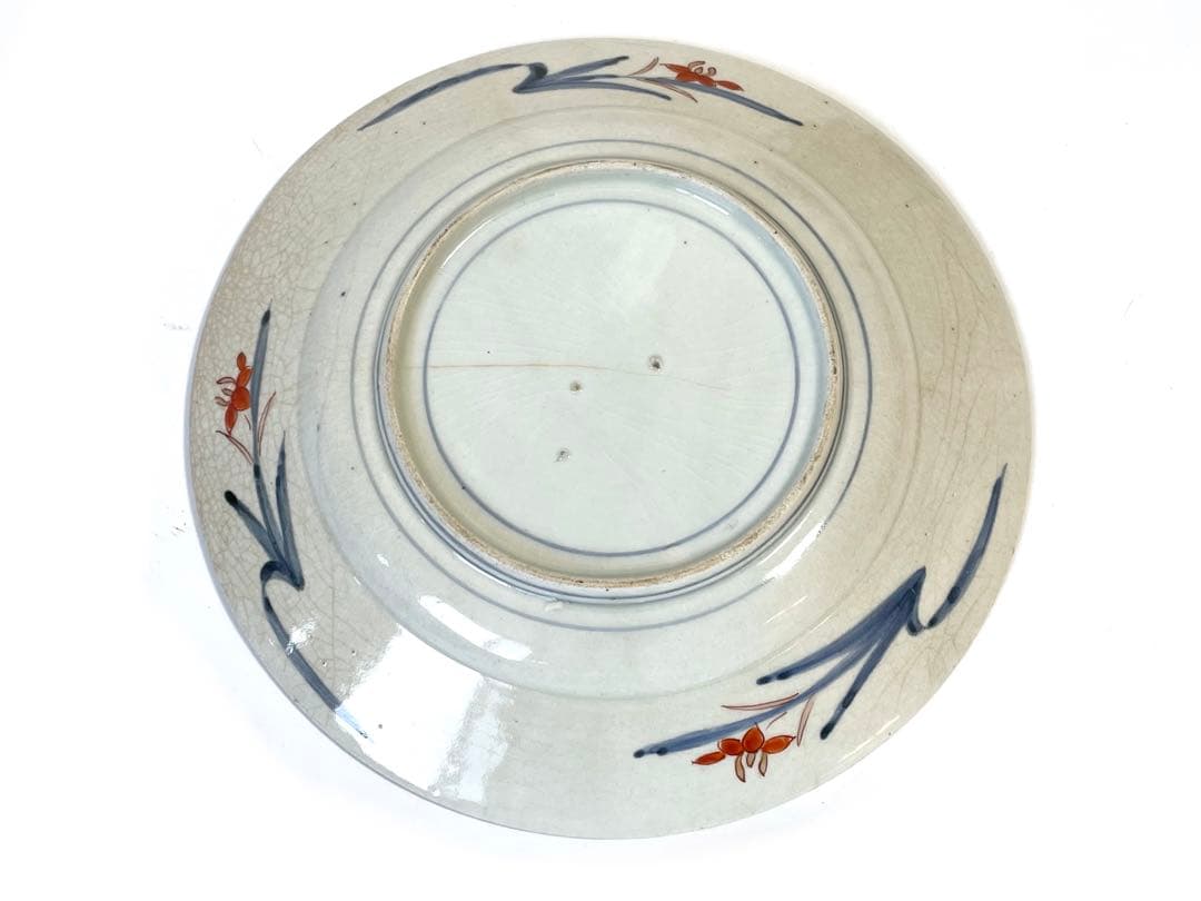 骨董　アンティーク　古伊万里　色絵　輸出伊万里　花唐草　花籠文様　皿　丸皿