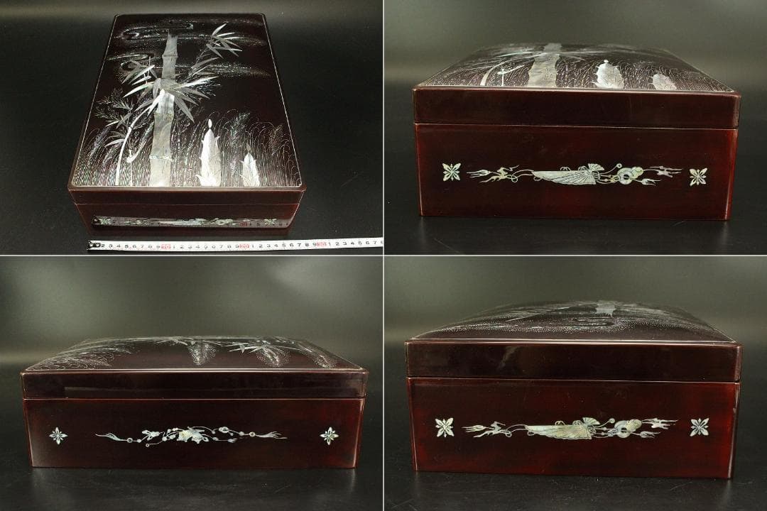 朝鮮 韓国 螺鈿 竹笹 蓋物(A848)