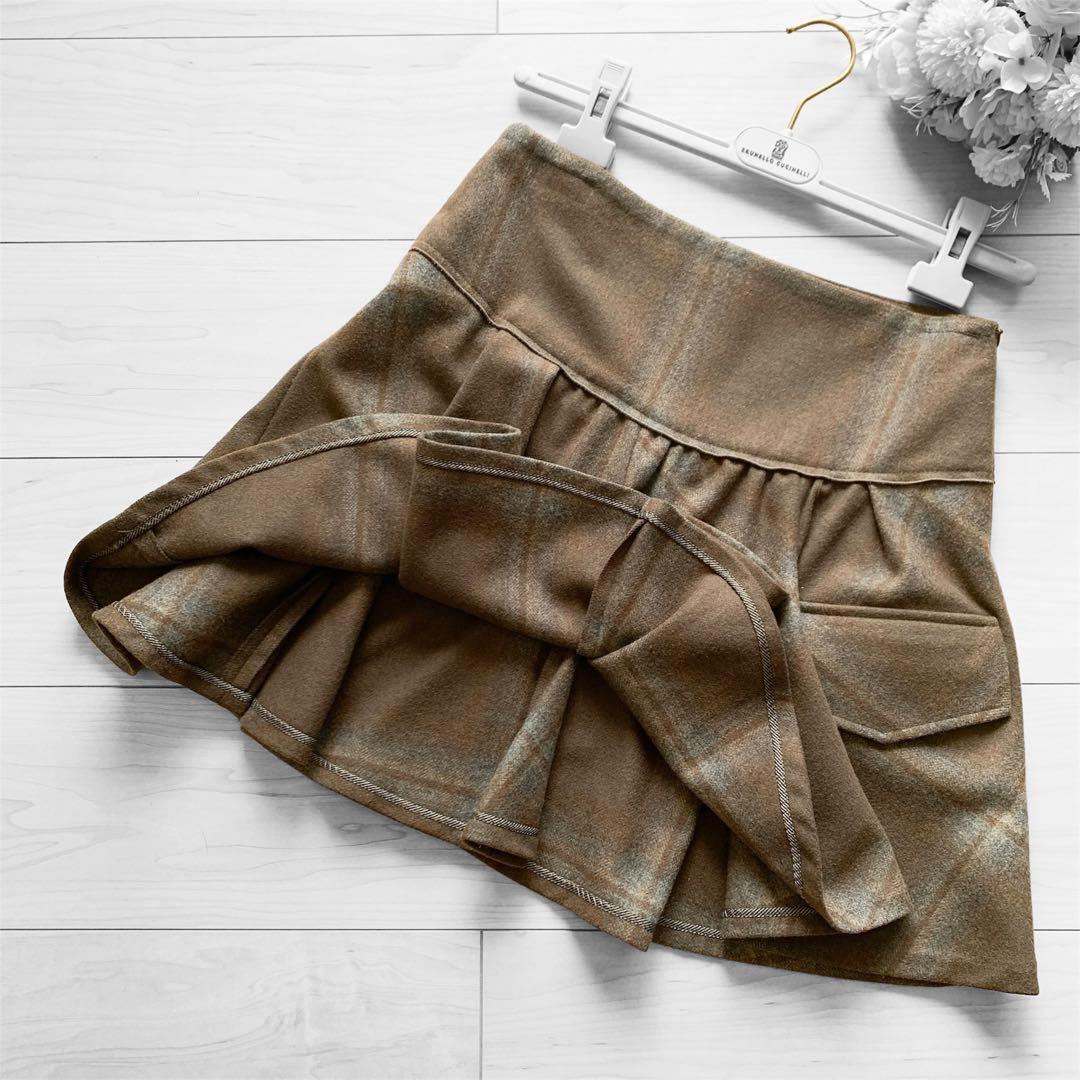 Brunello Cucinelli 厚手 オータムチェックのひざ上フレア