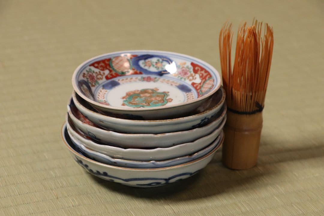 陶芸 古い伊万里焼 色絵小皿 六枚まとめ売り 冨貴長春 大明嘉靖 MA422
