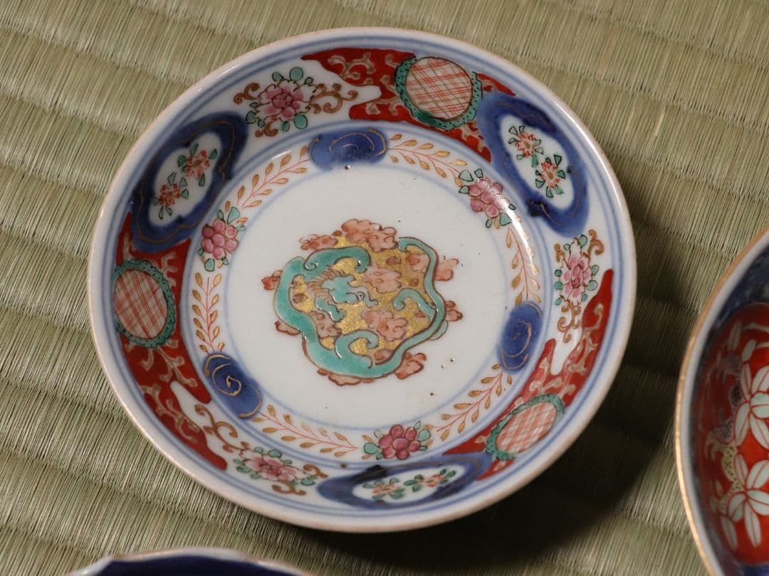 陶芸 古い伊万里焼 色絵小皿 六枚まとめ売り 冨貴長春 大明嘉靖 MA422