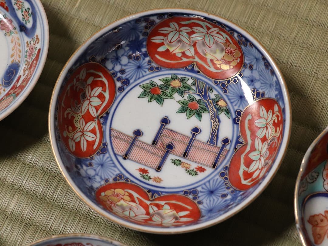 陶芸 古い伊万里焼 色絵小皿 六枚まとめ売り 冨貴長春 大明嘉靖 MA422