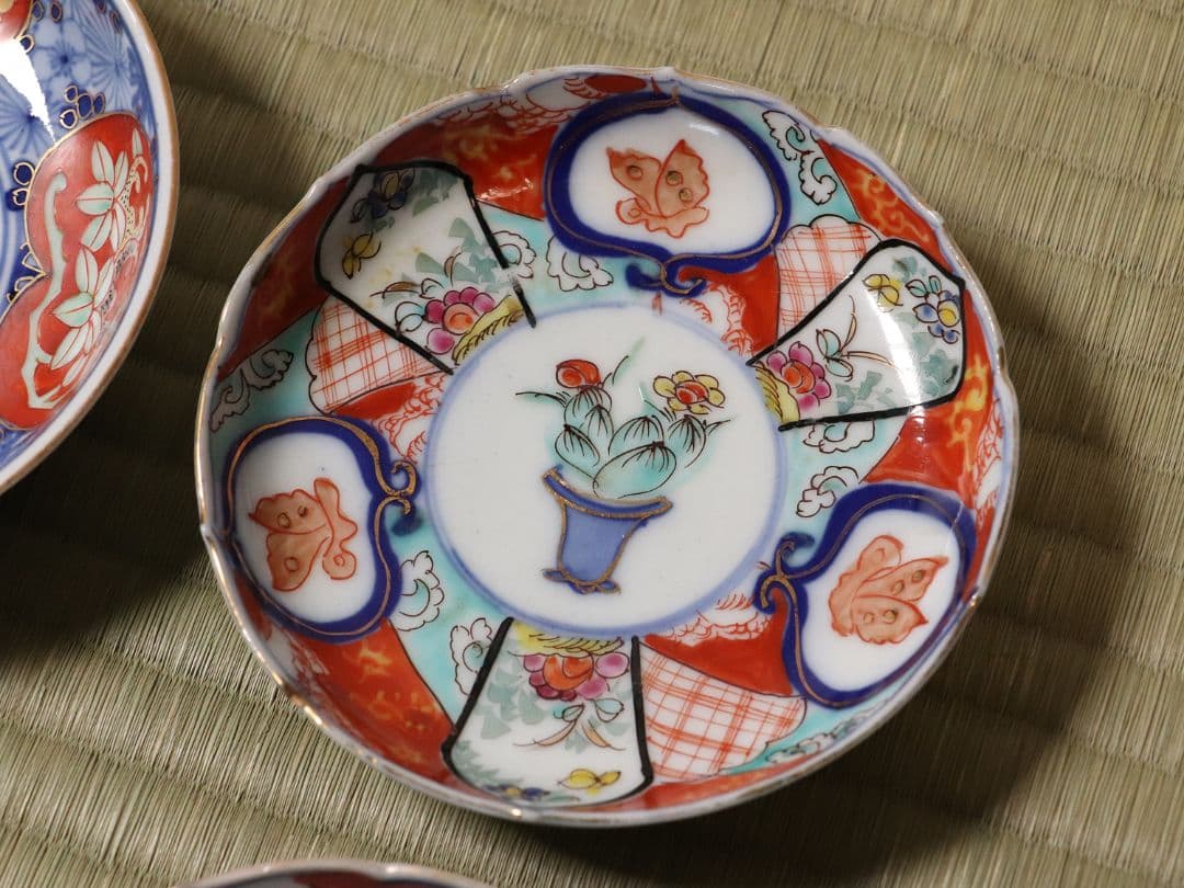 陶芸 古い伊万里焼 色絵小皿 六枚まとめ売り 冨貴長春 大明嘉靖 MA422