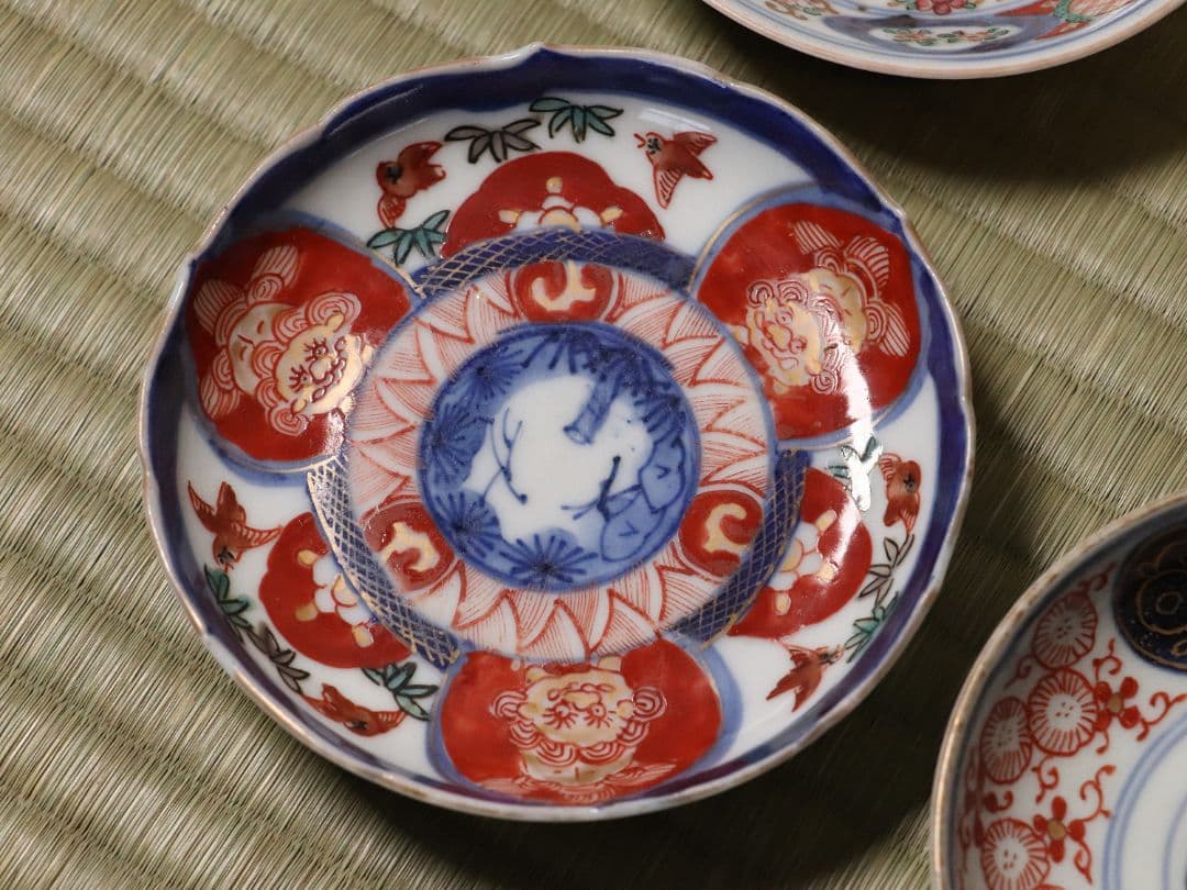 陶芸 古い伊万里焼 色絵小皿 六枚まとめ売り 冨貴長春 大明嘉靖 MA422