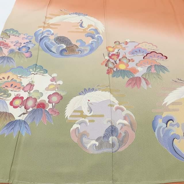 美品 友禅作家 田村哲彦落款 正絹 着物 トールサイズ 色留袖 D-59