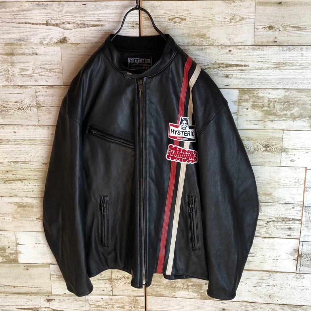 即完売 希少 ヒステリックグラマー レザージャケット 刺繍ロゴ入り