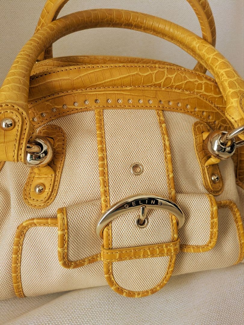 セリーヌ　CELINE　ハンドバッグ　レザー✕キャンバス　トリオンフ　ロゴ