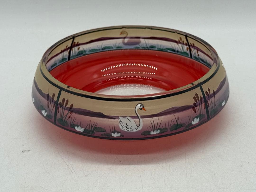 アールデコガラス　白鳥　菓子皿　アンティークガラス　送料込み251031