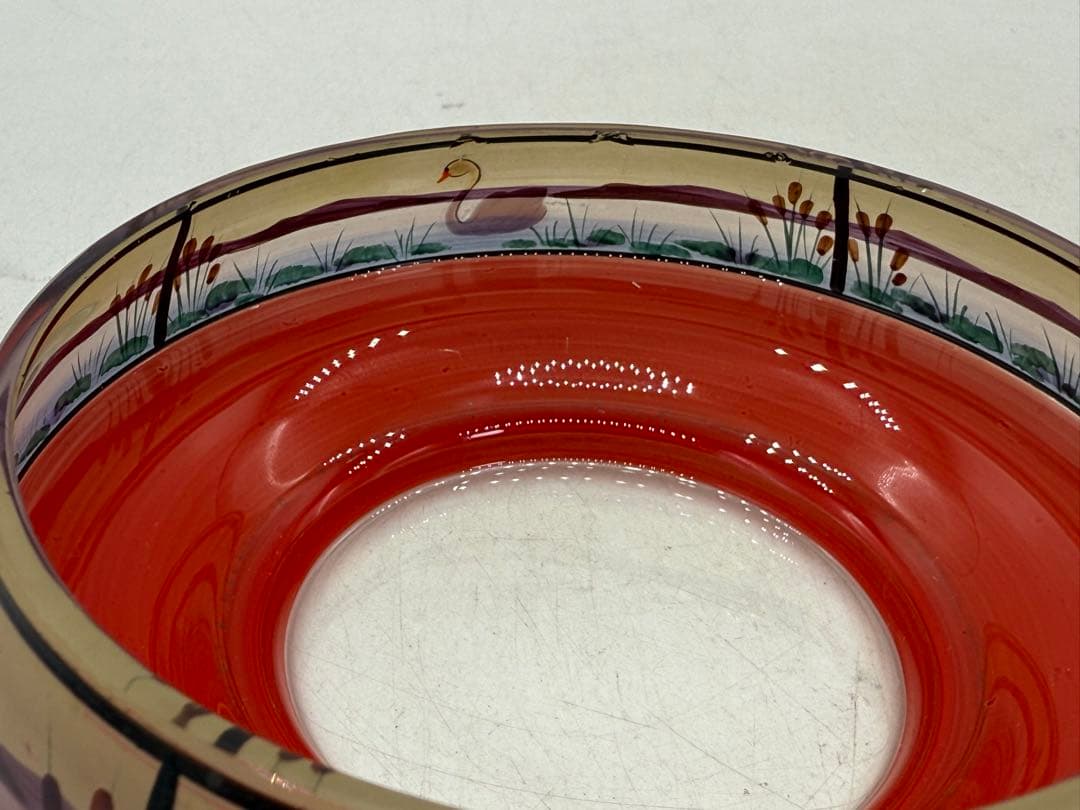 アールデコガラス　白鳥　菓子皿　アンティークガラス　送料込み251031