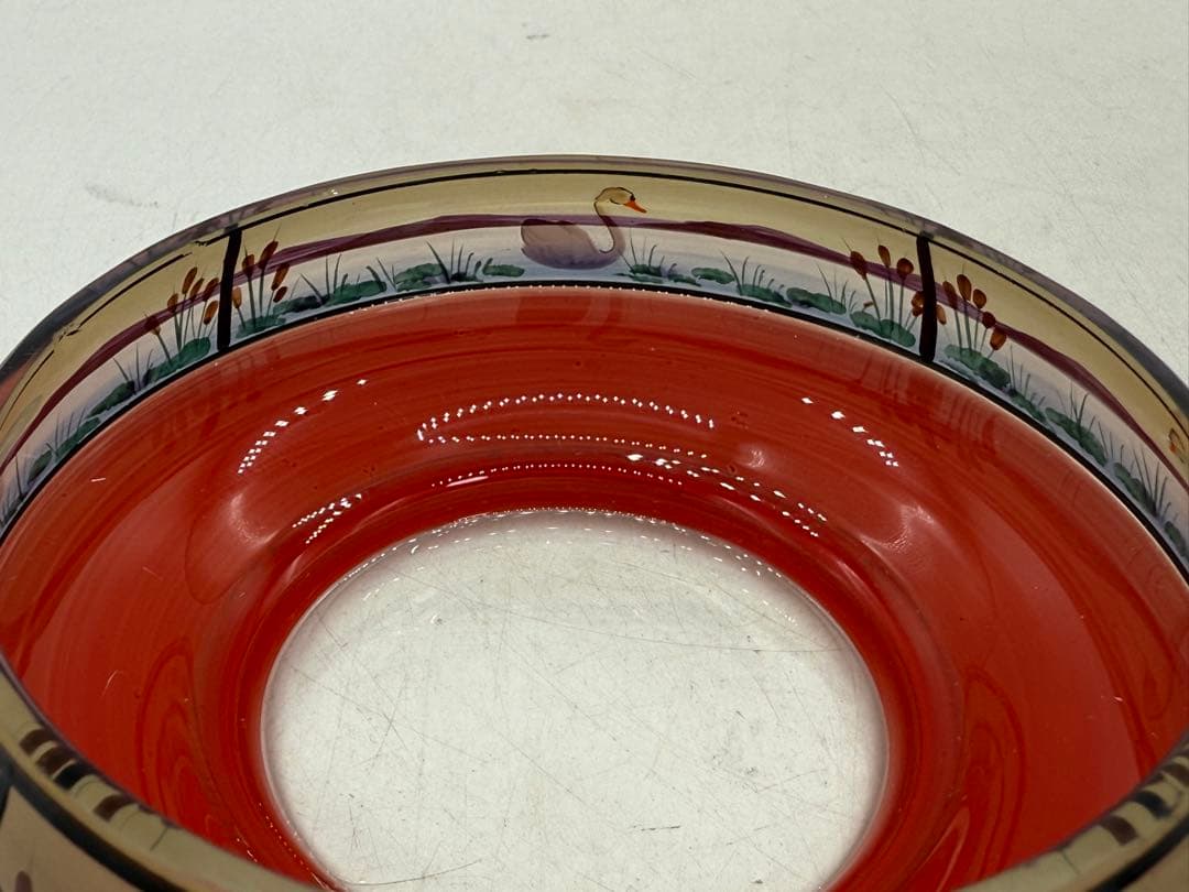 アールデコガラス　白鳥　菓子皿　アンティークガラス　送料込み251031