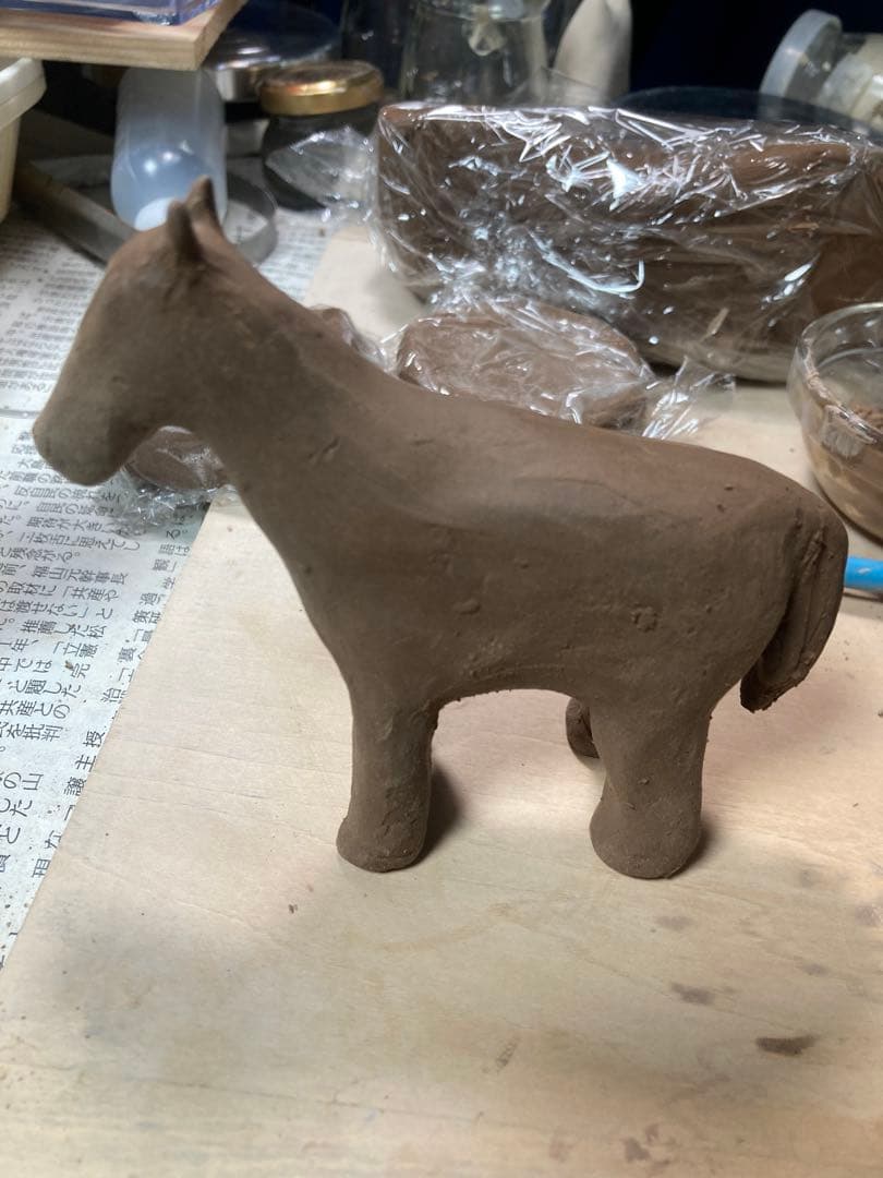 陶器の馬の置物 約10cm オリジナル一点もの作品