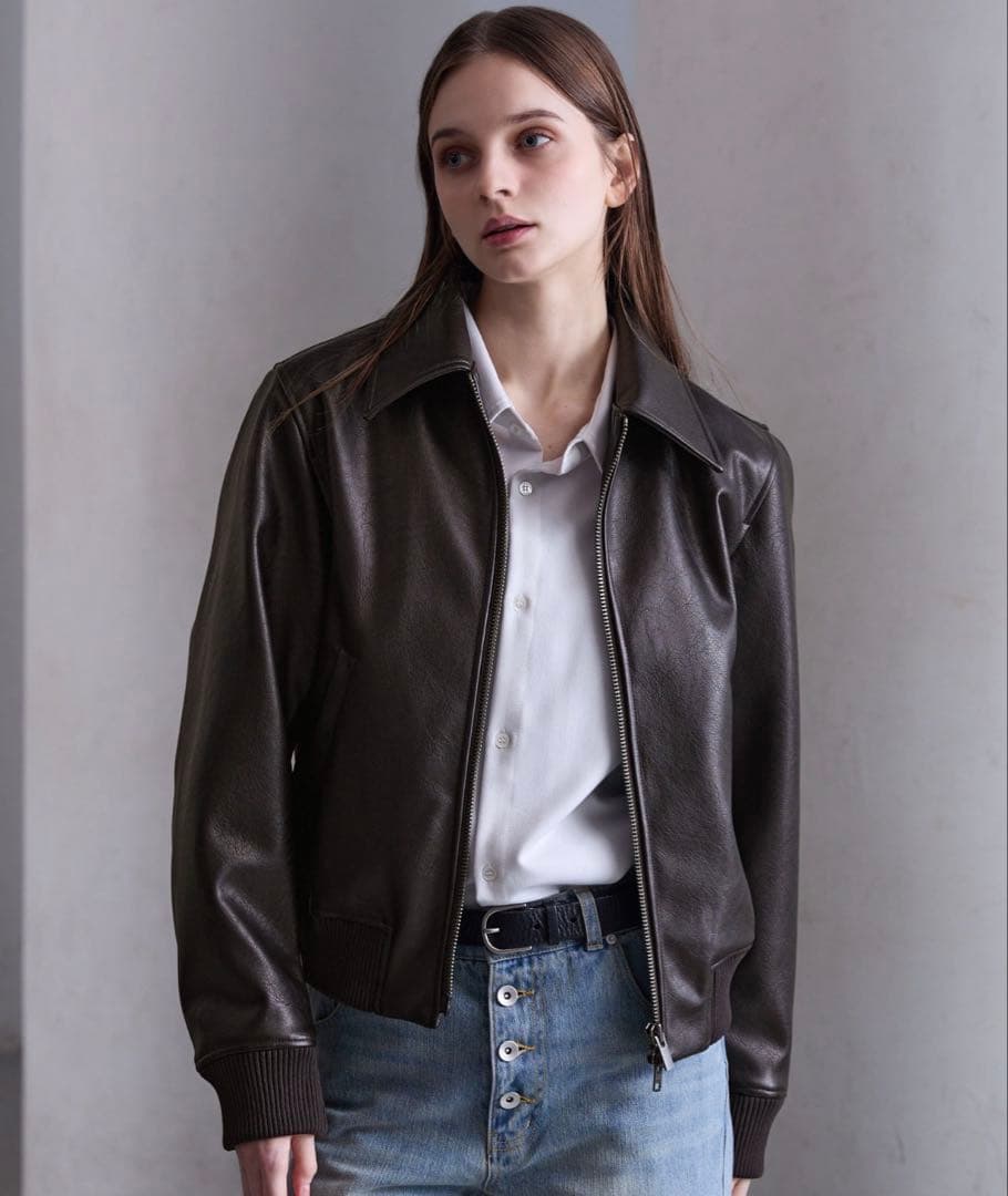 『新品』CLEL ディープ テクスチャー ブルゾン レザーブルゾン Sサイズ