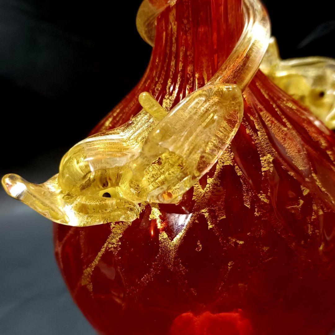 MURANO 34㎝ ムラノ 金彩 レッド ドルフィン モチーフ デカンタ