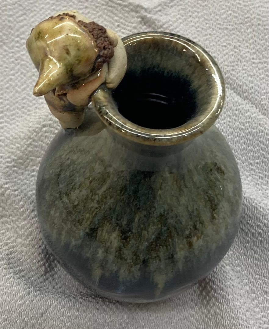 B37  森元青芳作  徳利　砥部焼　花生   「念ずれば花開く」人形　酒器