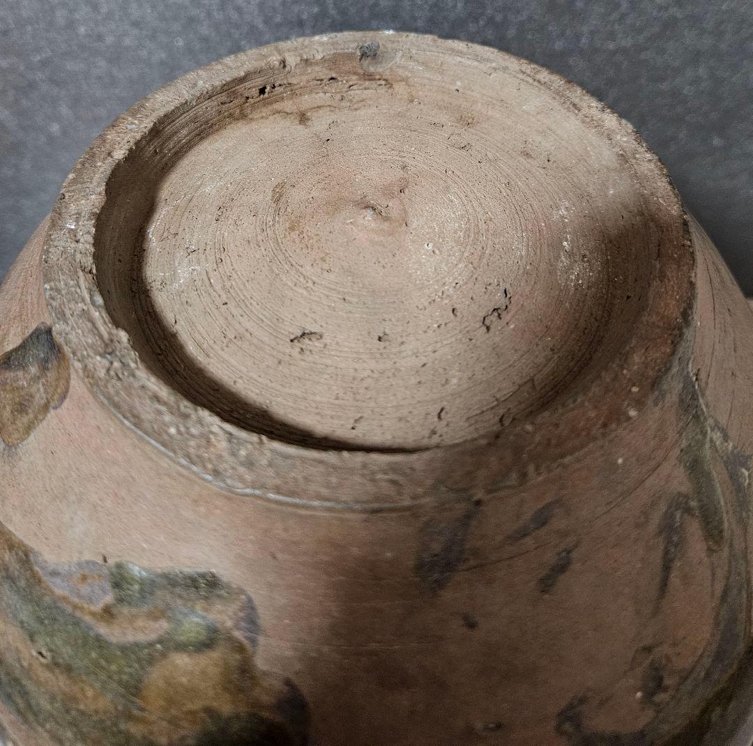 中国古美術　中国古陶磁器　明代　明朝 磁州窯　黒釉　四耳壺　高さ19.5cm