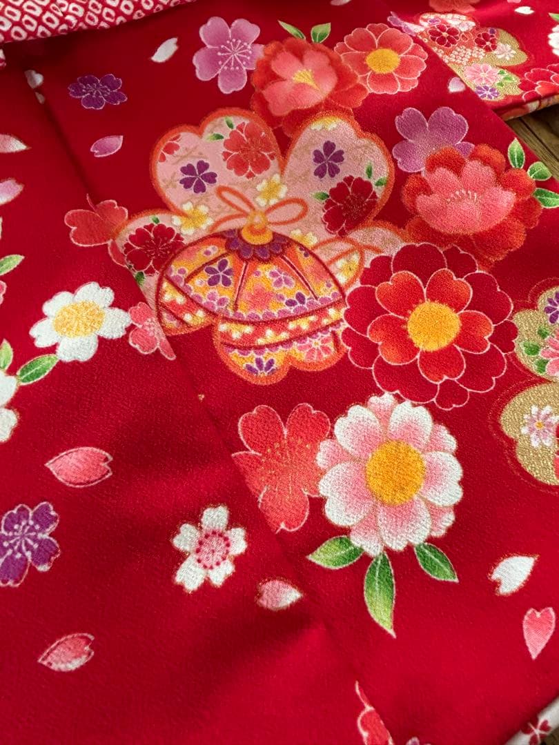 ラン様　花夢二　七五三3歳被布セット赤　日本製