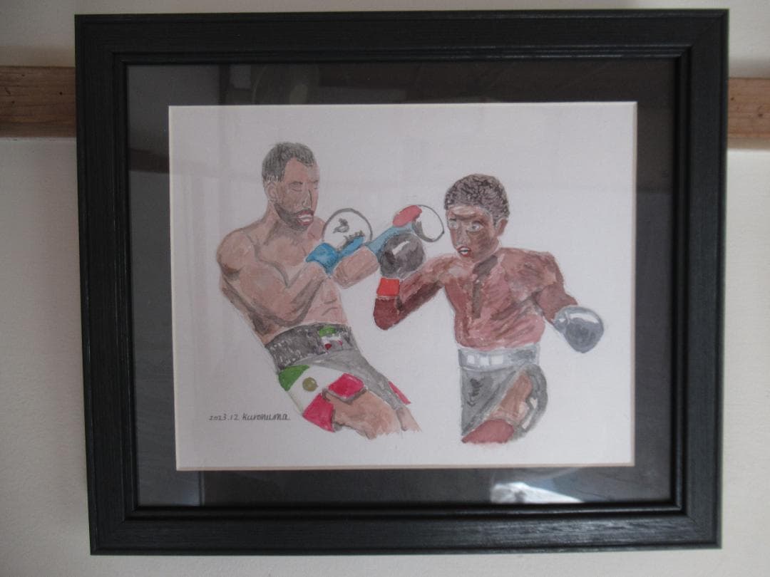 ボクシング　肉筆　水彩