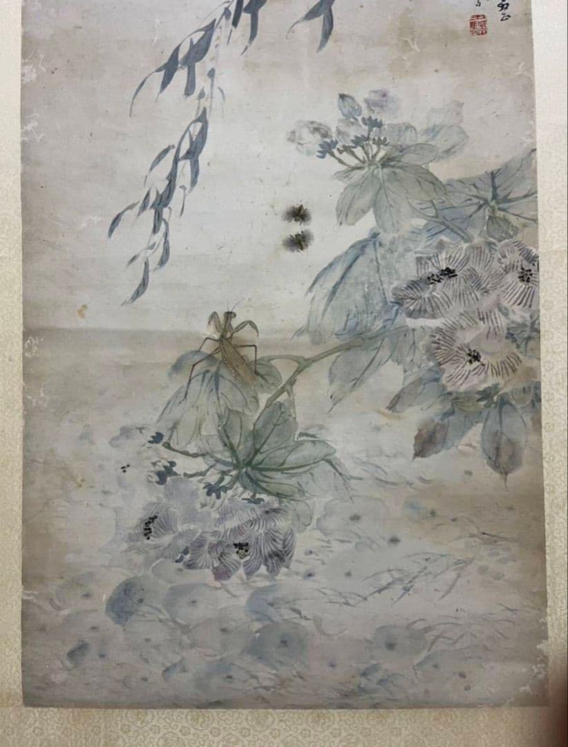 【真作】陳康候 花鳥絵 中国書画　紙本肉筆